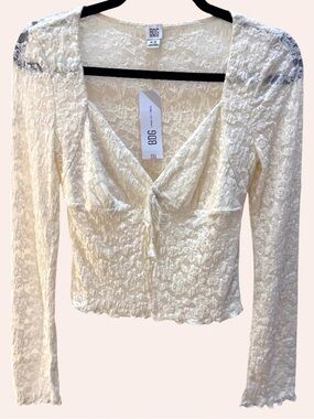 NWT BDG Lace Long Sleeve Top Sweetheart Neckline Ivory